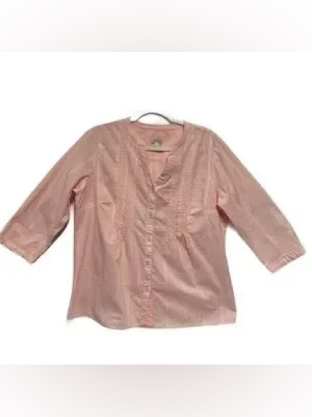 Talbots Pink Dotted Swiss Pintuck 3/4 Sleeve Blouse